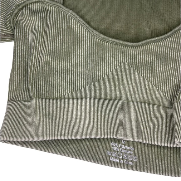 Olive Green Ribbed Workout Sweet Heart Neck Cropped Top Medium ^ 3 for $20 - Picture 3 of 4